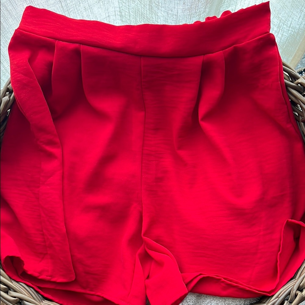High Waist Cherry Red Tailored Shorts